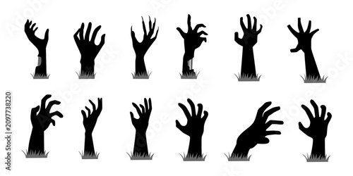 Photos Set of black zombie's hands for Halloween elements vector illustration