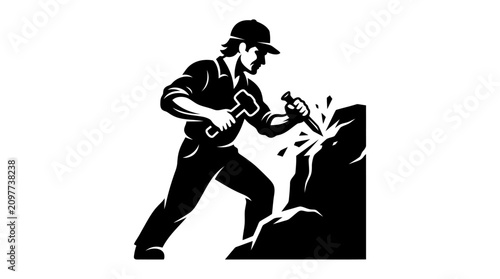 Photos Sculptor Carving Stone Sculpture with Hammer and Chisel