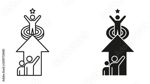 Career advancement and professional goal achievement success icon with business