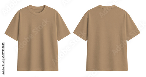 Plain Light Brown Oversized Blank T-Shirt Mockup Front and Back View Isolated on Transparent Background