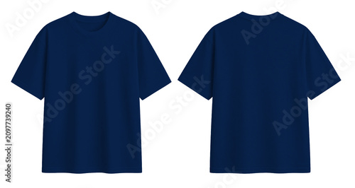 Plain Navy Blue Oversized Blank T-Shirt Mockup Front and Back View Isolated on Transparent Background
