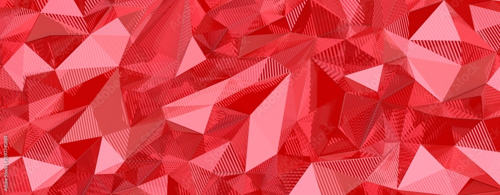 Naklejka premium Vibrant abstract red polygonal surface with intricate geometric patterns and textures.