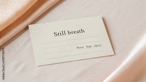 Still Breath Card on Soft Fabric Surface with Calm Aesthetic Touch for Mindfulness and Meditation Practice