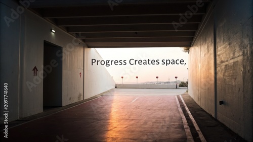 Urban Passageway with Inspirational Quote Illuminated by Evening Light in a Modern City Environment