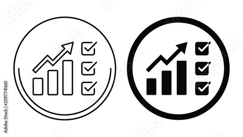 Financial growth checklist and success icon set with checklist, business