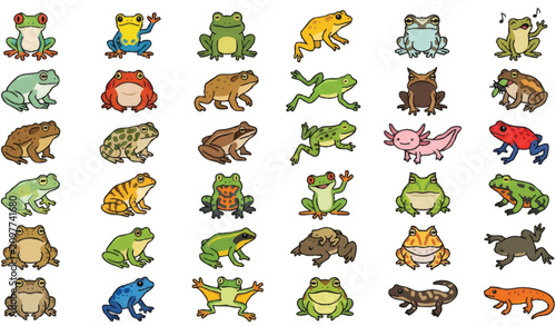 Bild auf Leinwand Colorful Cartoon Frog Illustrations Variety.