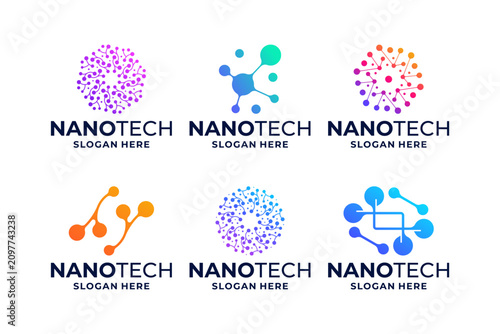 Set of nanotechnology logo design template