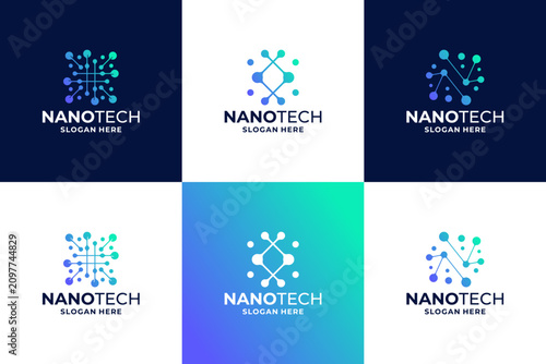 Nanotechnology logo design. Abstract molecule particle logo collections