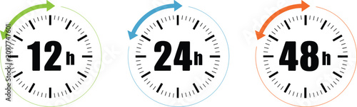 Clock icon set with twelve twenty four forty eight hours, delivery time vector illustration design