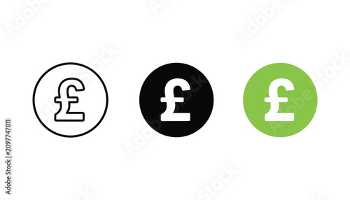 Tableau sur toile British pound currency symbol icons set in outline solid and green circle flat s