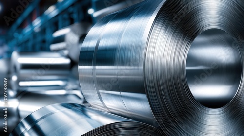 Industrial steel coils in a factory warehouse