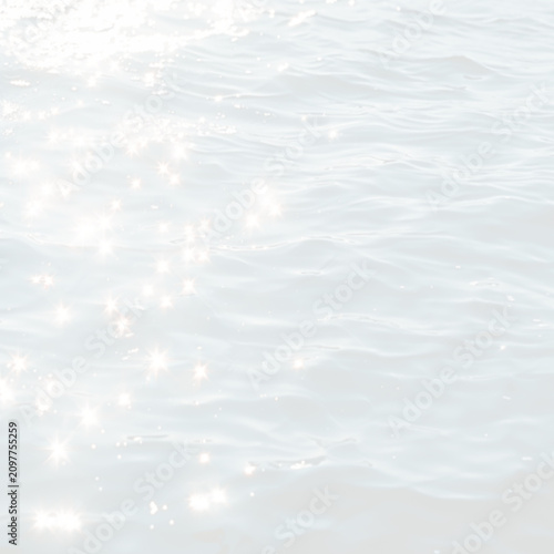 Transparent blue water ripple surface with white sunlight reflections and glowing sparkling effects. Clear liquid texture showing shimmering waves and abstract caustics pattern in transparent png
