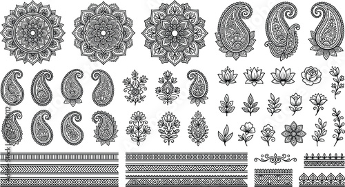 Foto Indian traditional design elements collection with ornamental mandalas detailed