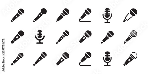 Konstfotografi Set of black hand held microphone icons for vocal stage performance and media broadcasting