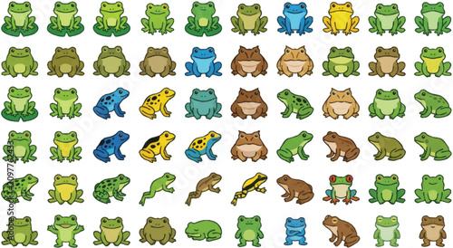 Foto Colorful Cartoon Frog Illustrations Variety.