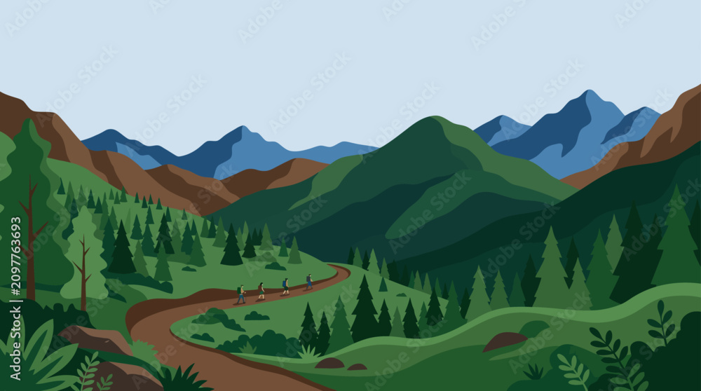 Fototapeta premium Winding road through green mountain pine forest.