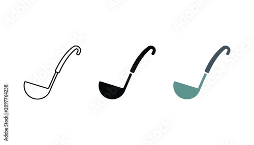 Obraz na płótnie Kitchen ladle icon set for cooking and culinary utensils in outline solid and co