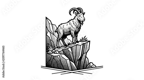 Tableau sur toile A large horned mountain goat standing.