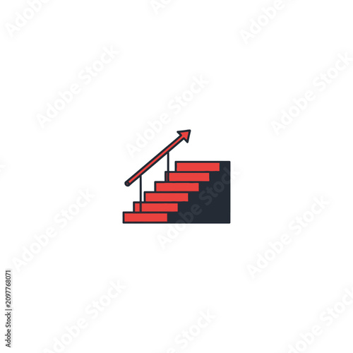 Red stairway with upward arrow.