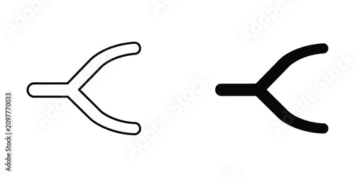 Minimalist y shaped branching path set featuring simple curved lines in outline and solid black format