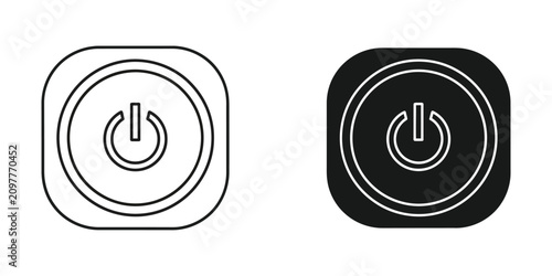 Fotografie Power button set featuring rounded square shape in outline and solid black style