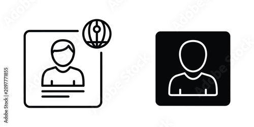User profile identity set featuring human silhouette and global connection symbols for digital account access