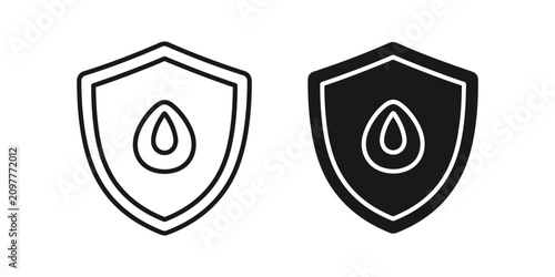 Water resistance protection shield set featuring a droplet symbol in outline and solid black style