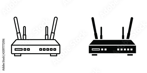 Wireless internet router set featuring four antennas for network connectivity and data communication systems