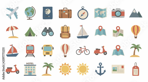 Canvastavla Flat design vector icon set for travel and tourism concepts