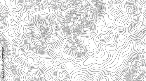 Topographic map lines illustrate elevation changes in a detailed geometric pattern across a white background for creative design projects.