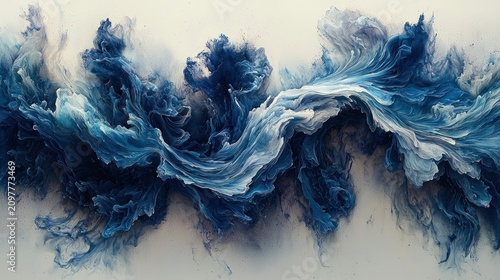 Blue abstract art with curling lines