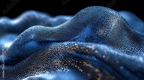 Blue and gold dots forming a rippling fabric-like wave