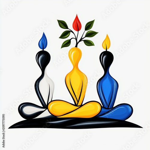 Abstract Meditation Three Figures with Candles and Plant