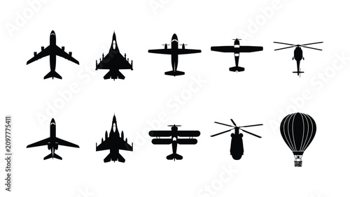 Konstfotografi Collection of various aircraft and air vehicles in silhouette style