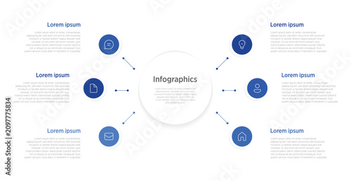 Quadro su tela A clean set of six circular infographics that turns complex steps or categories into a single elegant visual: six evenly spaced circle segments with short headlines and icons