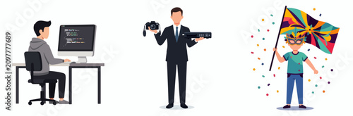 Creative professional careers: coder, photographer, and child artist