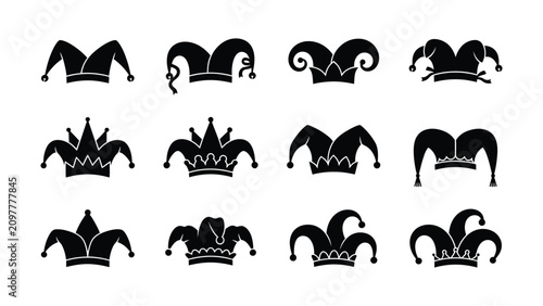 Εκτύπωση καμβά Collection of Various Jester Hats and Jester Crown Designs on Transparent Backgr