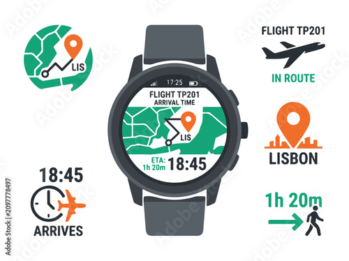 Φωτογραφία Digital Smartwatch Displaying Realtime Flight Tracking Information and Arrival T