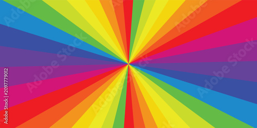 Abstract retro pop art background with vibrant colorful rainbow sunburst rays pattern. Modern comic style starburst vector illustration graphic asset.