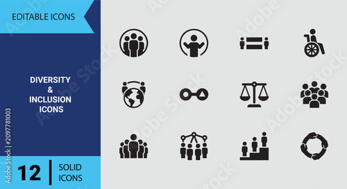 Fotografía Diversity And Inclusion Icons Solid Icon Set For Equal Opportunity Representatio