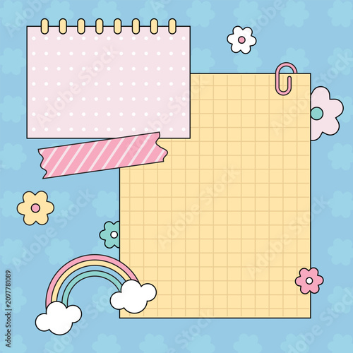 Scrapbook Stationery Background with Blank Note Papers
