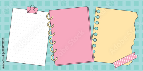 Cute Scrapbook Notebook Paper Background with Sticky Tape Flat Design