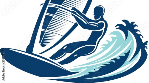 Windsurfing Sailboarder Carving Through Waves Under Clear Sky