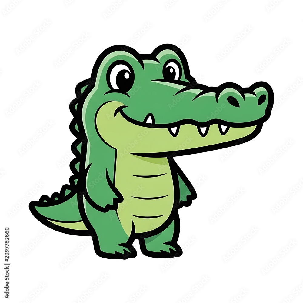 Fototapeta premium Cartoon green dinosaur character smiling happily.