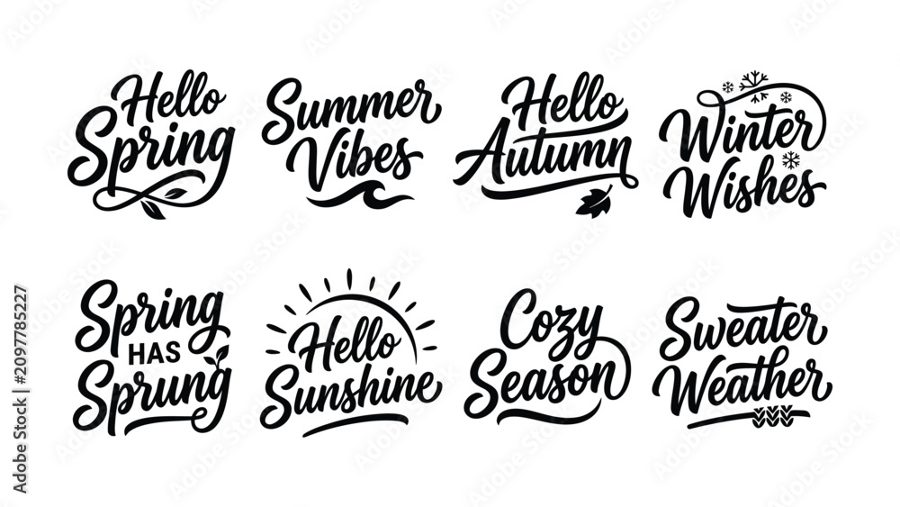 Fototapeta premium Seasonal Greetings Handwritten Typography Designs With Decorative Elements