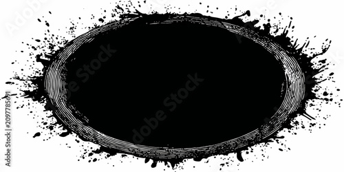 Fotografie Abstract Black and White Grunge Circle Frame with Ink Splatters Vintage Floral B