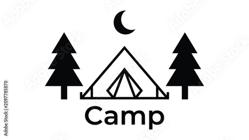 Fotografie Simple camping scene with tent and trees under moonlit sky