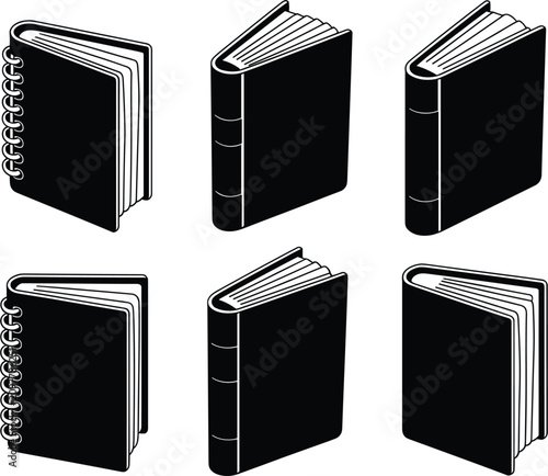 Foto Notebook and Hardcover Book Collection, Stationery Vector Illustration Set for E