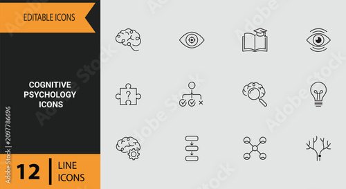 Tableau sur toile Cognitive Psychology Icons Outline Icon Set For Brain Function Thought Patterns