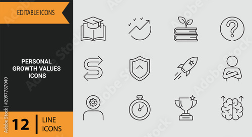 Bild auf Leinwand Personal Growth Values Icons Outline Icon Set For Individual Self Improvement Mo